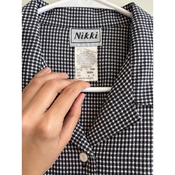 Vintage Embroidered Birds Butterfly Black Plaid Button Women Down Shirt - Large - Picture 4 of 7